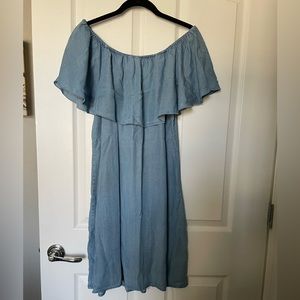 Spence Light blue denim off the shoulder spring/summer dress.